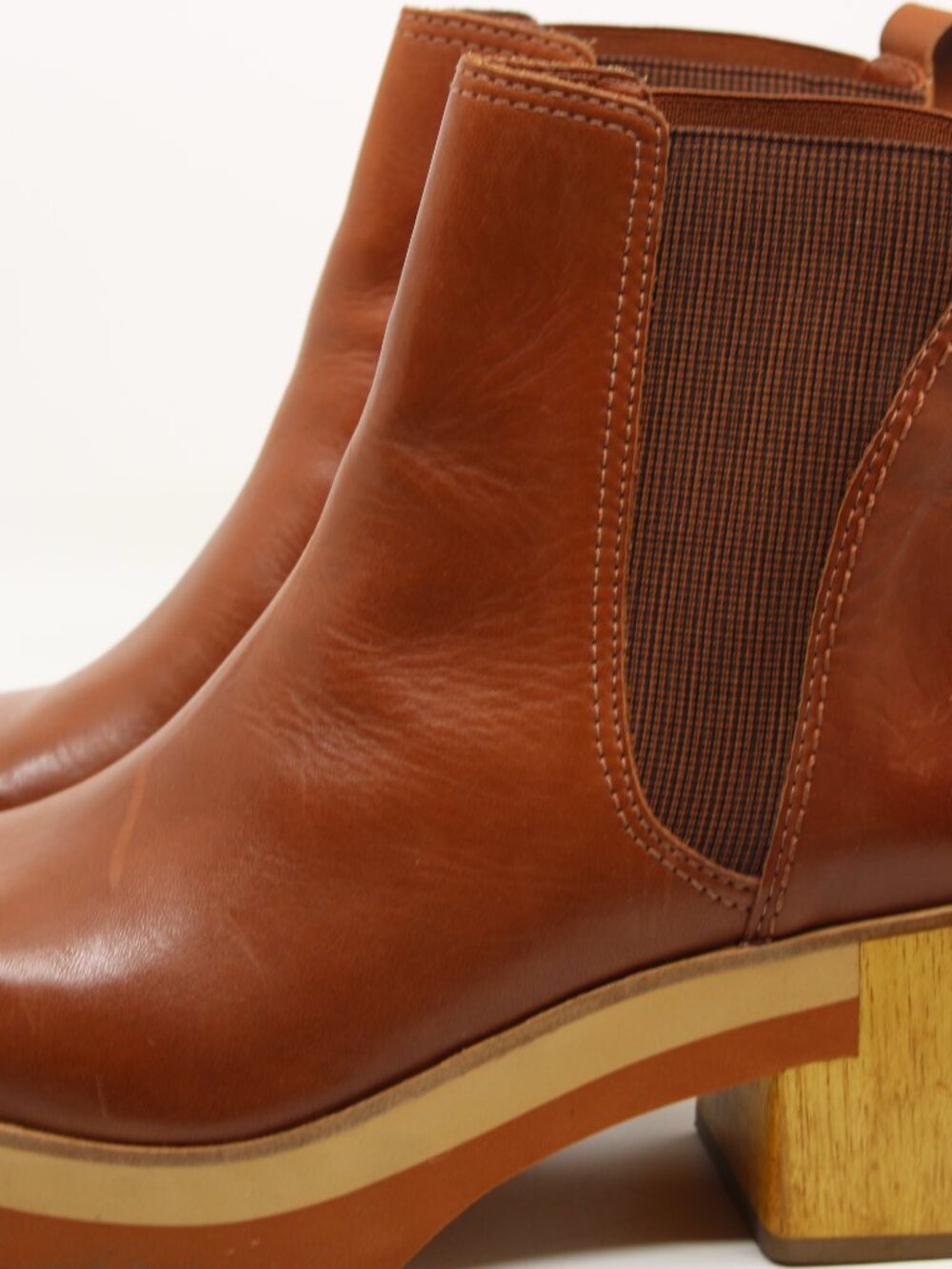 Bernardo Women Ankle Boots SZ 10M Brown Leather 3" Block Heels Platform Elastic